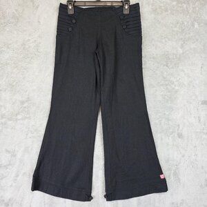 WE-AR Wide Leg Pants Womens M Black Low Waist Button Trim Casual Boho Festival